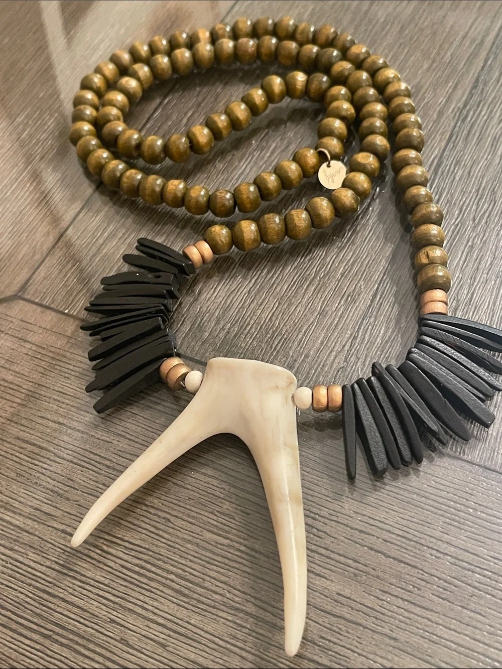 byou Bohemian Wooden Beaded Necklace with Faux Antlers